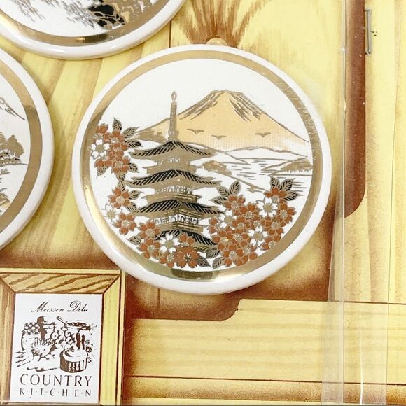Vintage Ceramic Circular Magnets Asian Landscape Architecture - Picture 5 of 6